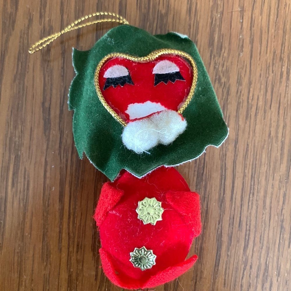Vtg 60s red & green velvet lion Christmas tree ornament